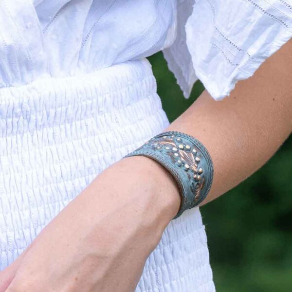 Blue Patina Fleur Dot Medieval Bracelet