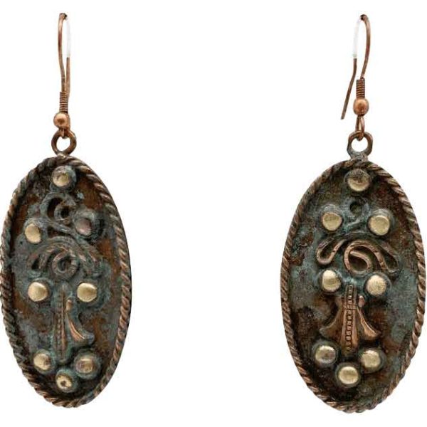 Blue Patina Fleur Dot Medieval Earrings