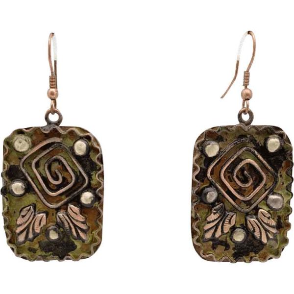 Forest Patina Square Spiral Fantasy Earrings