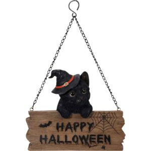 Black Kitten on Happy Halloween Sign