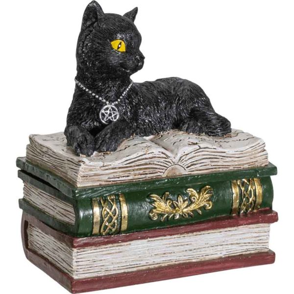 Black Cat on Books Trinket Box