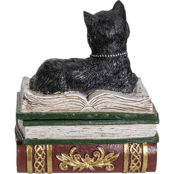 Black Cat on Books Trinket Box