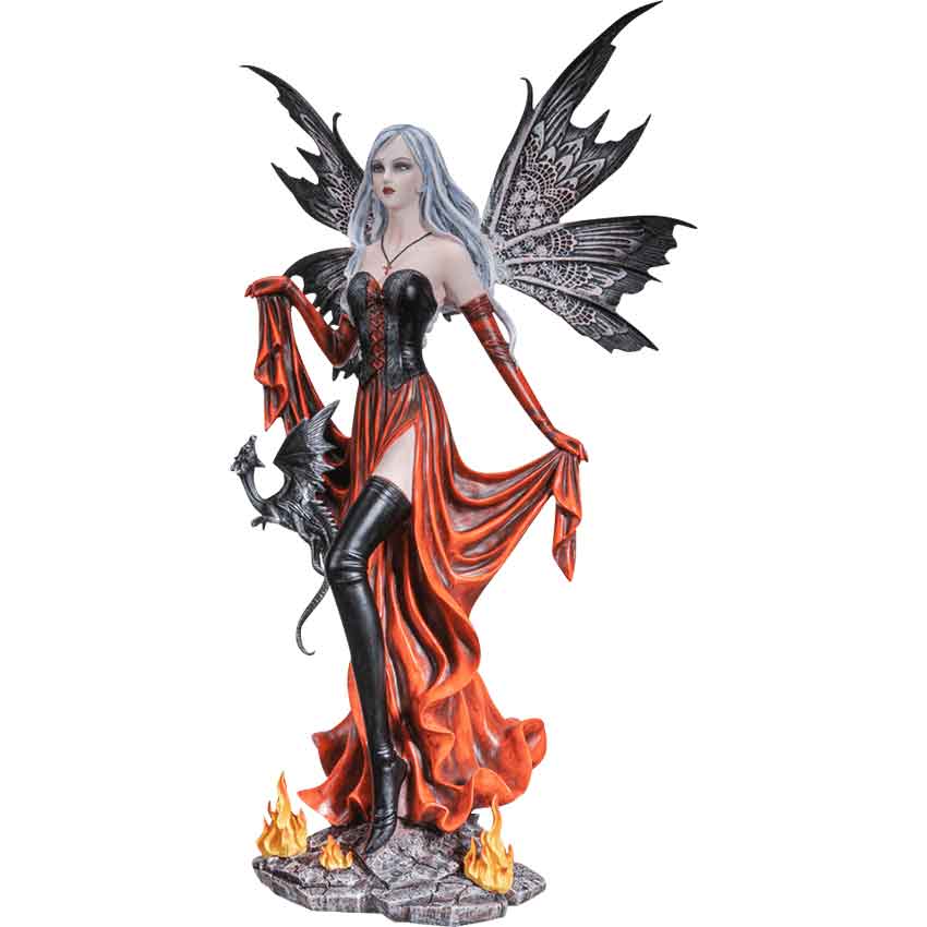 Fire Fairy with Black Dragon Statue