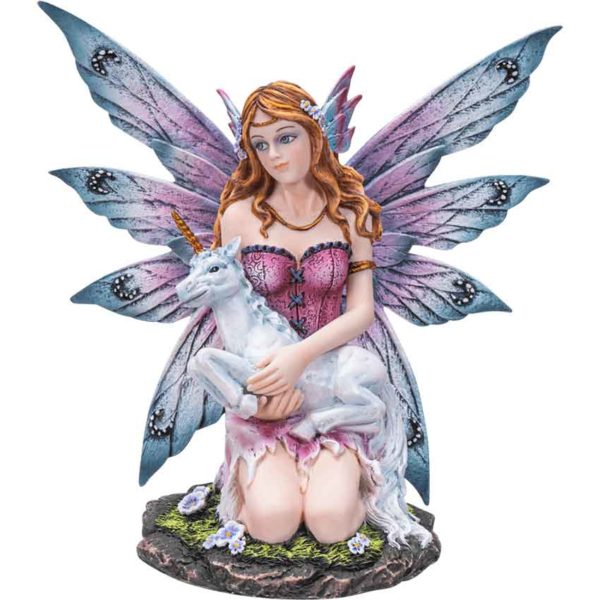 Fairy with Little Unicorn Statue