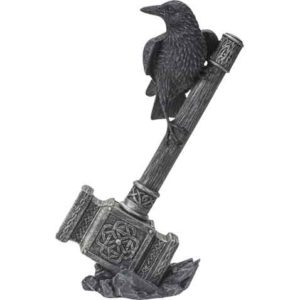 Raven on Viking Hammer Statue