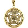 Inscribed Bronze Crescent Moon Pentacle Pendant