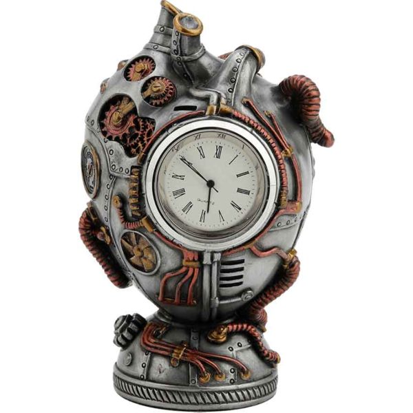 Steampunk Pewter Heart Desk Clock