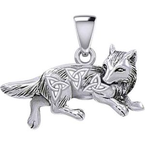 Silver Celtic Running Wolf Pendant
