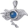 Silver Knotwork Raven with Gemstone Pendant