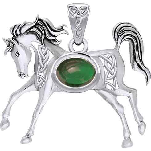 Silver Celtic Horse with Gemstone Pendant
