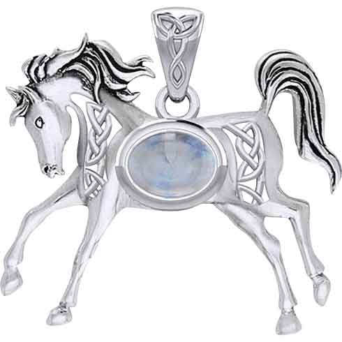 Silver Celtic Horse with Gemstone Pendant