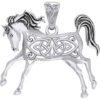 Silver Celtic Running Horse Pendant