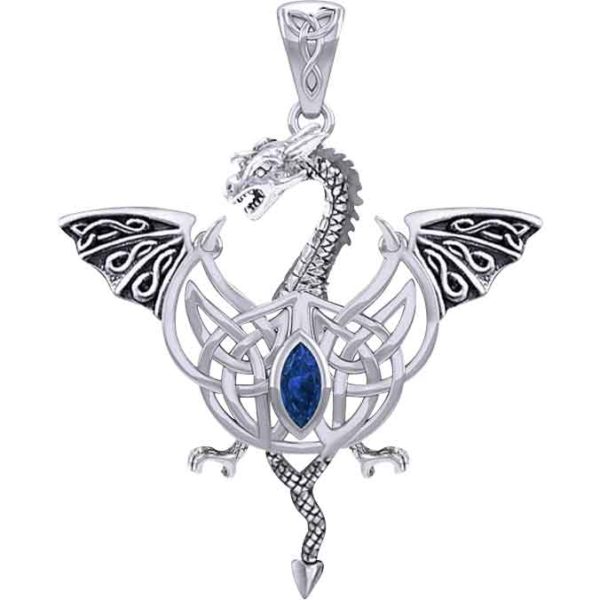 Silver Flying Dragon with Celtic Knot Pendant