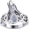 Silver Celtic Wolf with Gemstone Ring