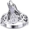 Silver Celtic Wolf with Gemstone Ring