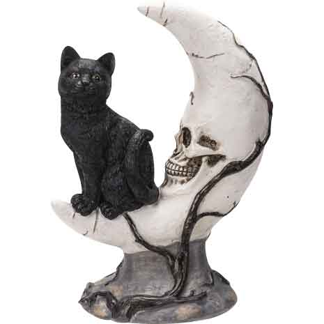 Cat on Moon Skull Statue