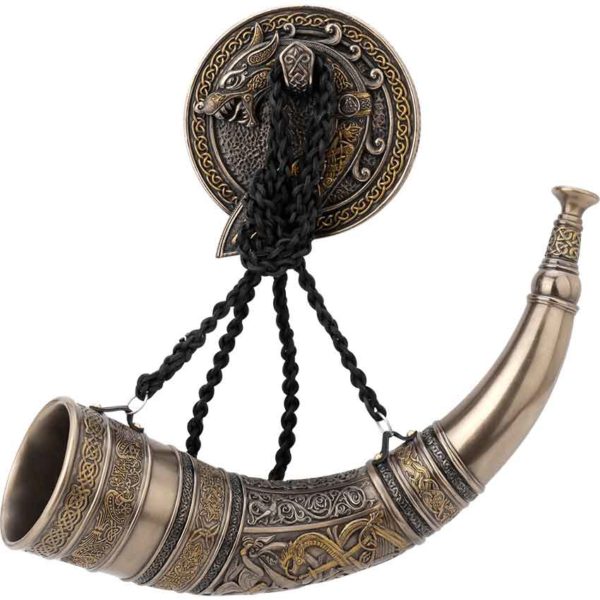 Sigurd Slaying Fafnir Viking Horn with Wall Hook