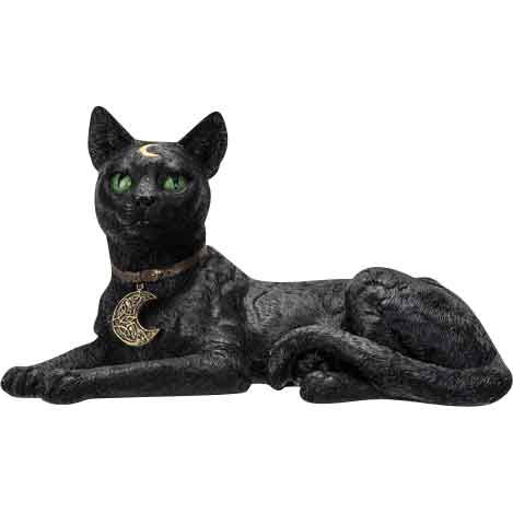 Laying Black Moon Cat Statue