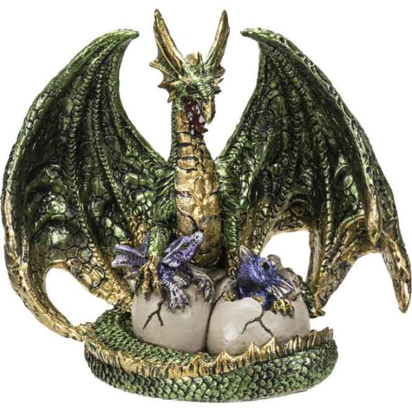 Green Dragon with Hatchlings Statue