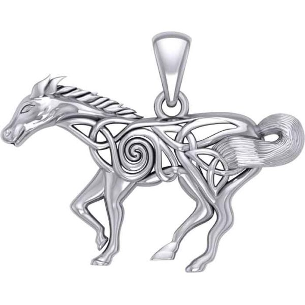 Silver Triquetra Running Horse Pendant