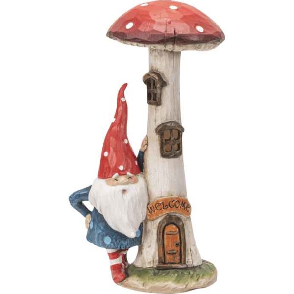 Gnome with LED Mushroom House Statue