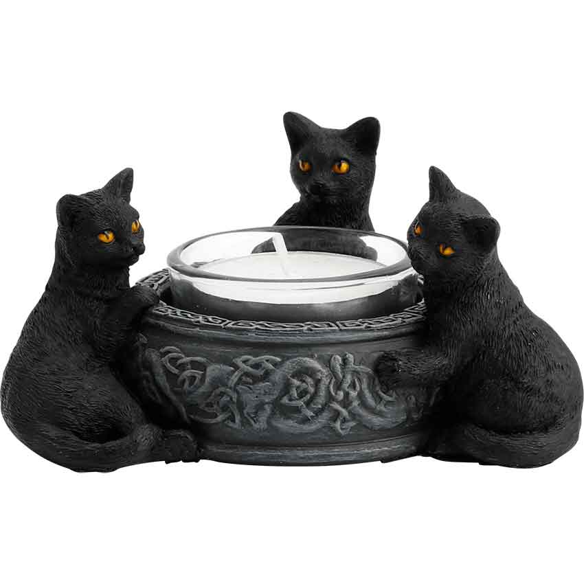 Triple Black Cat Tealight Candle Holder