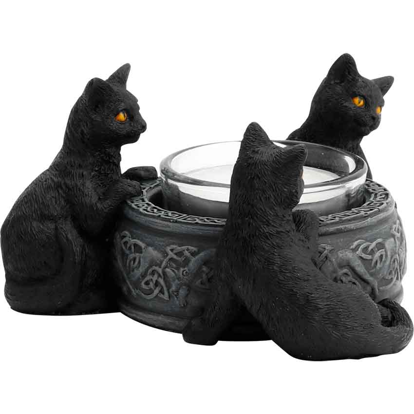 Triple Black Cat Tealight Candle Holder