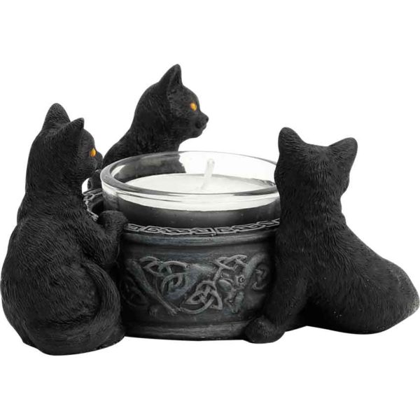 Triple Black Cat Tealight Candle Holder