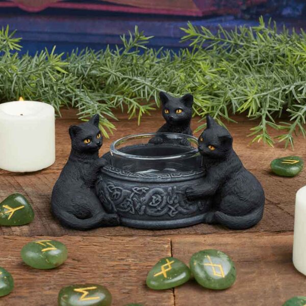 Triple Black Cat Tealight Candle Holder