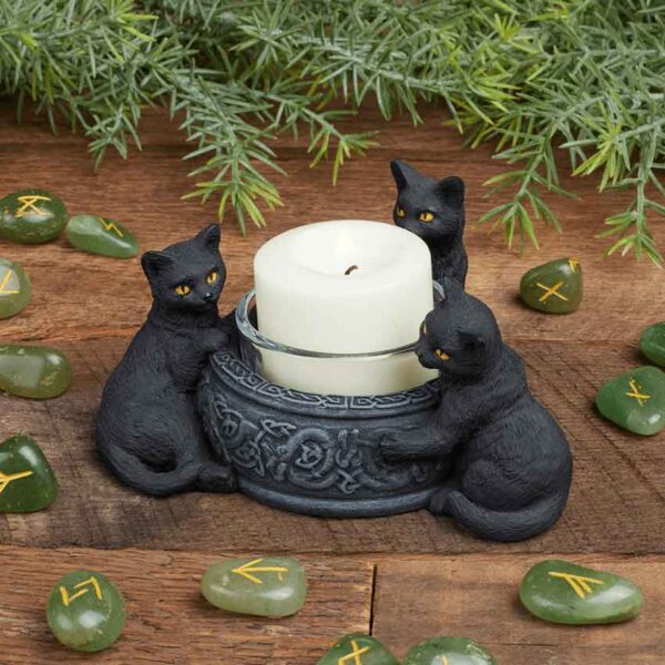 Triple Black Cat Tealight Candle Holder