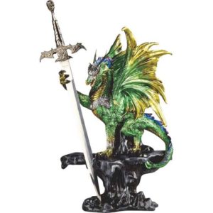 Armoured Green Dragon with Letter Opener Statue