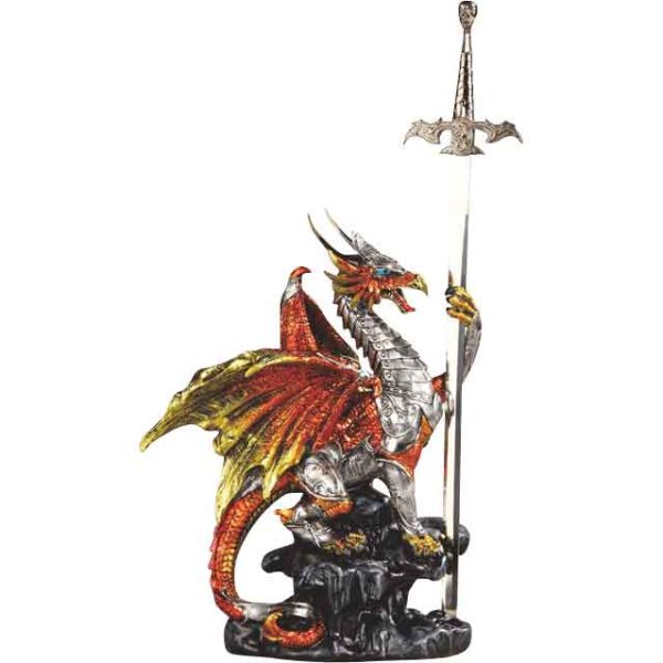 Armoured Red Dragon with Letter Opener Statue