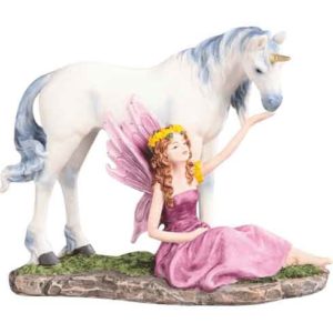 Resting Pink Fairy with Unicorn Statue