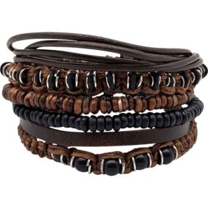 Bead and Cord Medieval Leather Bracelet Set