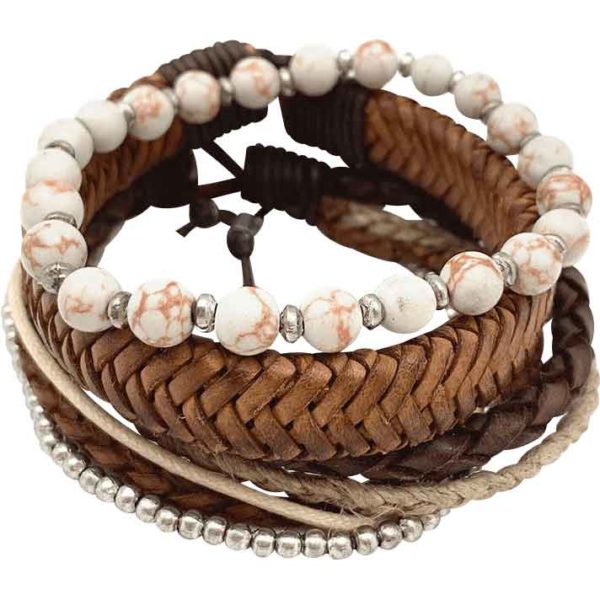 White and Brown Viking Bracelet Set