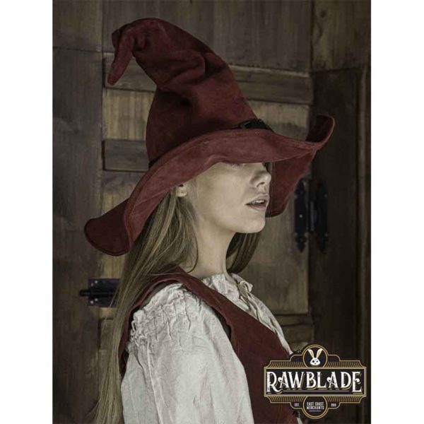 Split Leather Wikka Witch Hat - Red