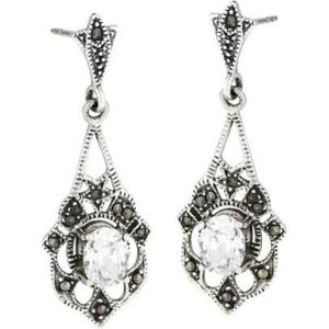 Silver Victorian Marcasite Dangle Earrings