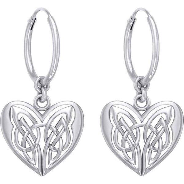 Silver Celtic Heart Hoop Earrings