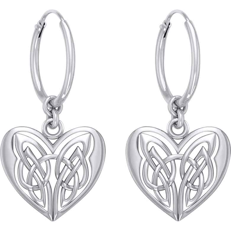 Silver Celtic Heart Hoop Earrings