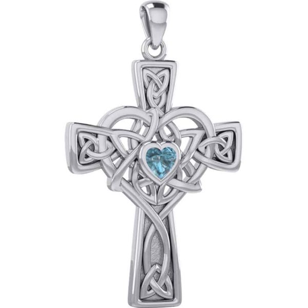 Silver Heart Birthstone Cross Pendant