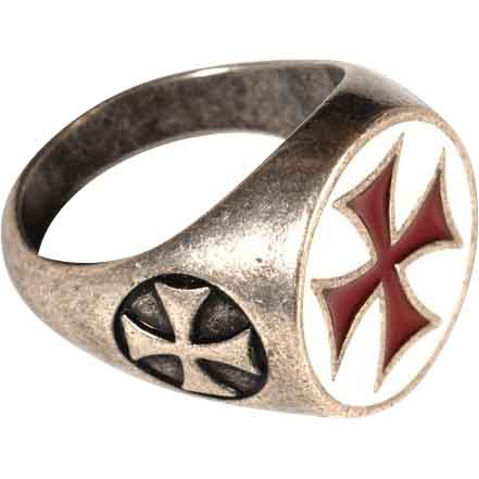 Enameled Templar Cross Ring