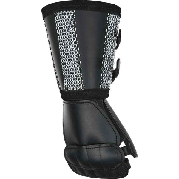 Leather Gauntlet with Chainmail Cuff - Black