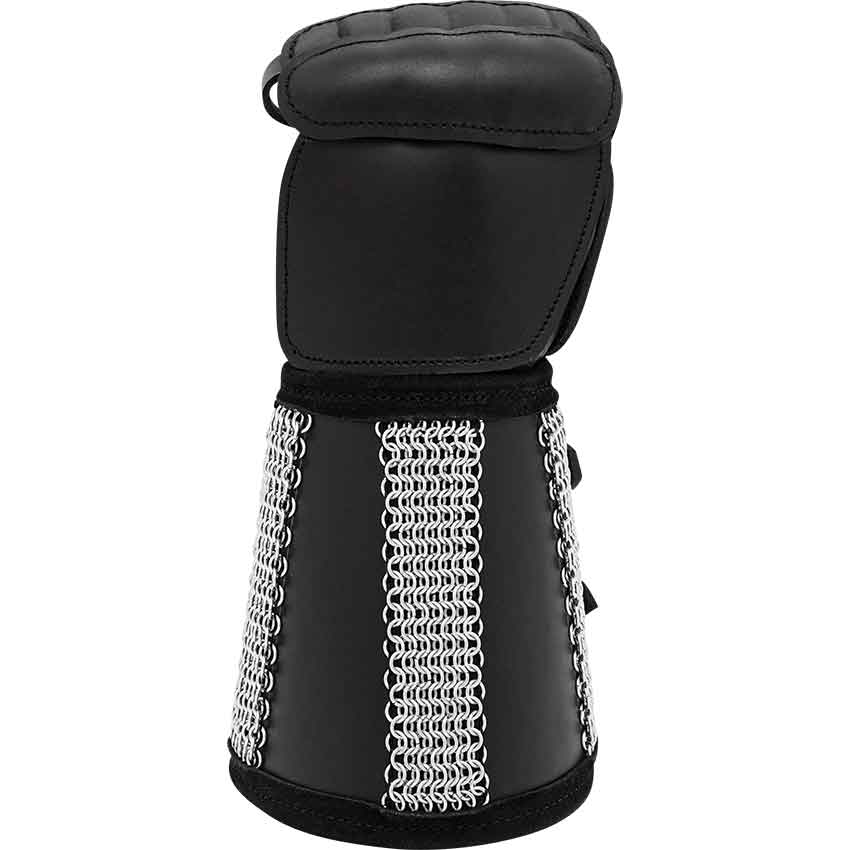Leather Gauntlet with Chainmail Cuff - Black