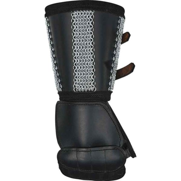 Leather Gauntlet with Chainmail Cuff - Black