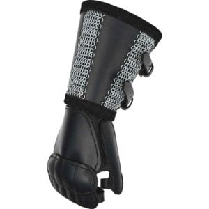 Leather Gauntlet with Chainmail Cuff - Black