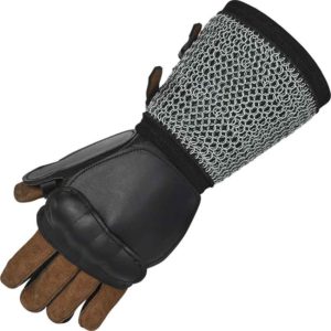Leather Gauntlet With Chainmail - Black