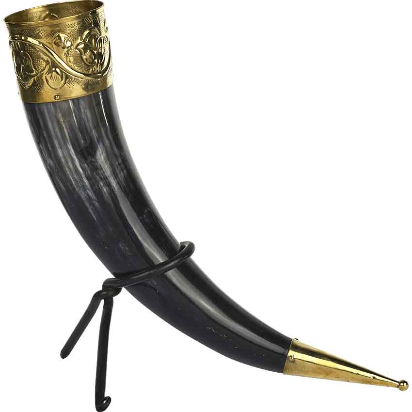 Viking Drinking Horn with Brass Trim