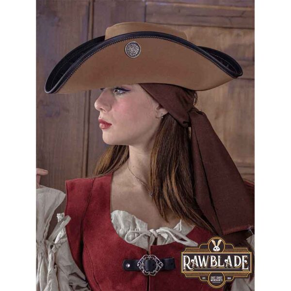 3 Doubloons Pirate Hat - Light Brown