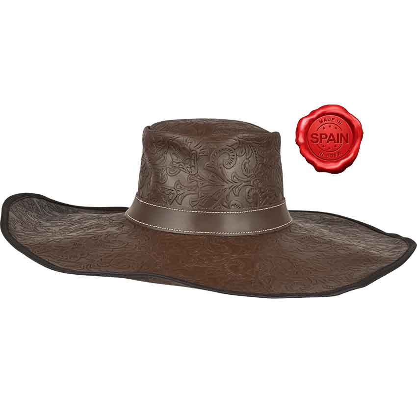 Alatriste Embossed Leather Hat - Brown