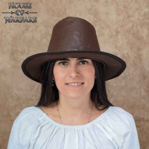 Handcrafted Embossed Leather Hat - Brown